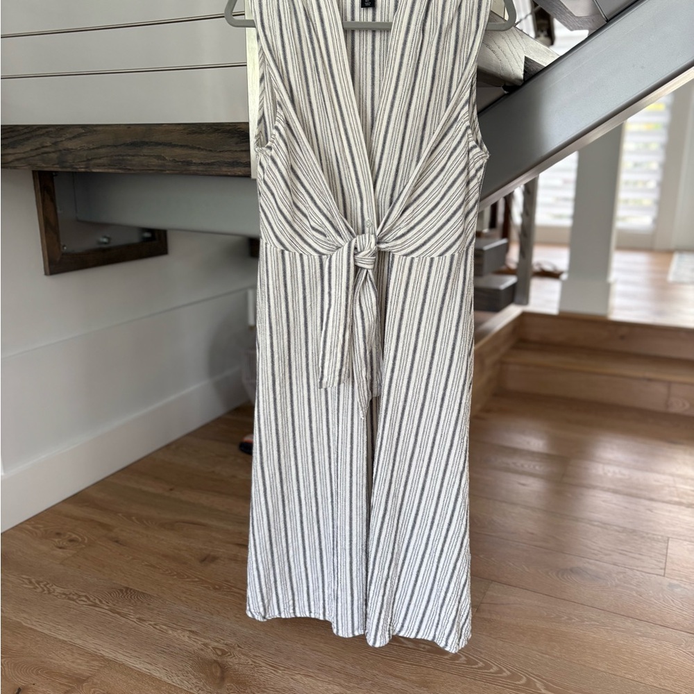 Tahari Striped Midi Dress in White and Gray